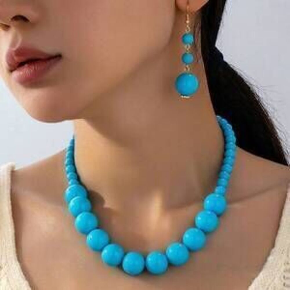 Dopamine Candy Color Statement Big Beads Beaded Necklace Earrings S Y2K Dainty
